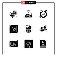 Set of 9 Solid Style Icons for web and mobile Glyph Symbols for print Solid Icon Signs Isolated on White Background 9 Icon Set Creative Black Icon vector background