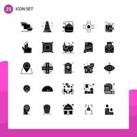 Editable Vector Line Pack of 25 Simple Solid Glyphs of world online camping ecommerce teapot Editable Vector Design Elements