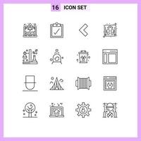 16 User Interface Outline Pack of modern Signs and Symbols of shower tube weight test flask Editable Vector Design Elements