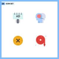 Modern Set of 4 Flat Icons and symbols such as ad cross signboard hearing cancel Editable Vector Design Elements