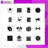 Solid Icon set Pack of 16 Glyph Icons isolated on White Background for Web Print and Mobile Creative Black Icon vector background