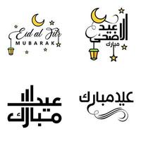paquete de 4 vectores de texto de caligrafía árabe con luna y estrellas de eid mubarak para la celebración del festival de la comunidad musulmana