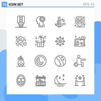 Modern 16 Line style icons Outline Symbols for general use Creative Line Icon Sign Isolated on White Background 16 Icons Pack Creative Black Icon vector background