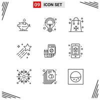 9 Icons Line Style Grid Based Creative Outline Symbols for Website Design Simple Line Icon Signs Isolated on White Background 9 Icon Set Creative Black Icon vector background