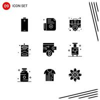 Mobile Interface Solid Glyph Set of 9 Pictograms of wallet bitcoin management hobby smoke Editable Vector Design Elements