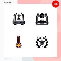 Set of 4 Modern UI Icons Symbols Signs for internet temperature things home weather Editable Vector Design Elements