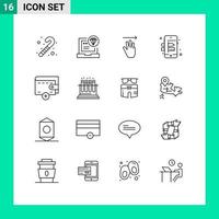 Universal Icon Symbols Group of 16 Modern Outlines of wallet money hand process mobile Editable Vector Design Elements