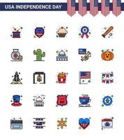 feliz día de la independencia paquete de iconos de 25 líneas rellenas planas para web e impresión signo de béisbol insignia de estrella de estados unidos elementos de diseño vectorial editables del día de estados unidos vector