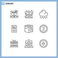 Outline Pack of 9 Universal Symbols of box report weather paper financial Editable Vector Design Elements