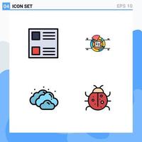 Modern Set of 4 Filledline Flat Colors Pictograph of checkbox weather pie percentage insect Editable Vector Design Elements
