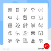 Set of 25 Modern UI Icons Symbols Signs for arrows weather heart storm cricket Editable Vector Design Elements