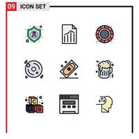 9 iconos creativos signos y símbolos modernos de rifa de películas discos de partituras multimedia elementos de diseño vectorial editables vector