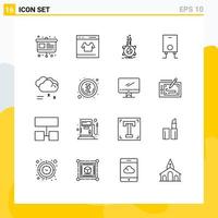 Pictogram Set of 16 Simple Outlines of cloud raining heater shopping boiler tube Editable Vector Design Elements