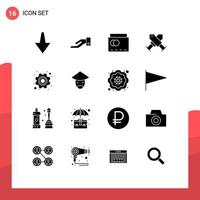 Pictogram Set of 16 Simple Solid Glyphs of emperor labor summer gear wreath Editable Vector Design Elements