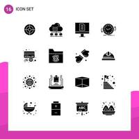 Group of 16 Modern Solid Glyphs Set for add counter cloud clockwise backup Editable Vector Design Elements