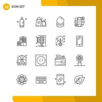 16 Universal Outlines Set for Web and Mobile Applications construction architecture drop money global Editable Vector Design Elements