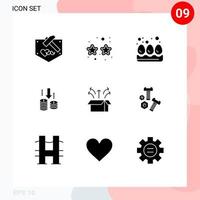 Pictogram Set of 9 Simple Solid Glyphs of launch release breakfast analysis transfer Editable Vector Design Elements