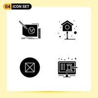 Set of 4 Vector Solid Glyphs on Grid for content beliefs page house online Editable Vector Design Elements