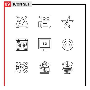 9 Universal Outlines Set for Web and Mobile Applications aspect ratio business expense web crypto Editable Vector Design Elements