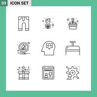 Outline Pack of 9 Universal Symbols of bag idea conference head notification Editable Vector Design Elements