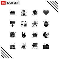 Set of 16 Modern UI Icons Symbols Signs for like heart eco bulb puzzle mind Editable Vector Design Elements