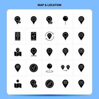conjunto de iconos de ubicación de mapa sólido 25 diseño de estilo de glifo vectorial conjunto de iconos negros diseño de ideas de negocios web y móvil ilustración vectorial vector