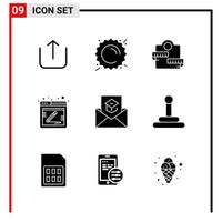 9 General Icons for website design print and mobile apps 9 Glyph Symbols Signs Isolated on White Background 9 Icon Pack Creative Black Icon vector background