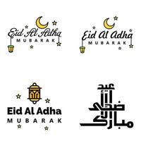 4 saludos modernos de eid fitr escritos en texto decorativo de caligrafía árabe para tarjetas de felicitación y deseando el feliz eid en esta ocasión religiosa vector