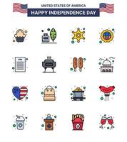 Flat Filled Line Pack of 16 USA Independence Day Symbols of declaration of independence flag men badge american Editable USA Day Vector Design Elements