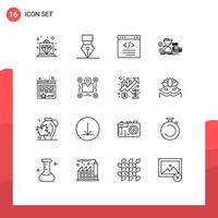 16 Outline concept for Websites Mobile and Apps coins money browser management interface Editable Vector Design Elements