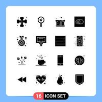 Mobile Interface Solid Glyph Set of 16 Pictograms of medal toggle bakery switch meal Editable Vector Design Elements