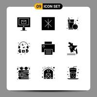 Set of 9 Commercial Solid Glyphs pack for gadget computers juice music hobby Editable Vector Design Elements