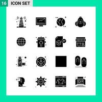 Pack of 16 Solid Style Icon Set Glyph Symbols for print Creative Signs Isolated on White Background 16 Icon Set Creative Black Icon vector background