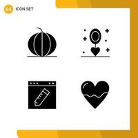 4 Thematic Vector Solid Glyphs and Editable Symbols of health wedding pumpkin event design Editable Vector Design Elements