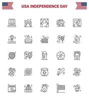 feliz día de la independencia paquete de iconos de 25 líneas para web y mapa de impresión entretenimiento estadounidense elementos de diseño vectorial editables del día de estados unidos vector