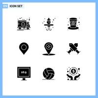 Set of 9 Modern UI Icons Symbols Signs for location compass hat map marker Editable Vector Design Elements