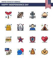 Modern Set of 16 Flat Filled Lines and symbols on USA Independence Day such as arch packages cross money muffin Editable USA Day Vector Design Elements