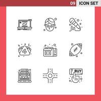 Set of 9 Modern UI Icons Symbols Signs for vhs tape tape recording mic sandwich food Editable Vector Design Elements