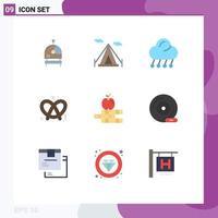 User Interface Pack of 9 Basic Flat Colors of cd books moon apple pretzel Editable Vector Design Elements