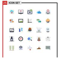 25 Universal Flat Color Signs Symbols of development moon sever cloudy security Editable Vector Design Elements