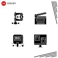 Collection of 4 Vector Icons in solid style Pixle Perfect Glyph Symbols for Web and Mobile Solid Icon Signs on White Background 4 Icons Creative Black Icon vector background