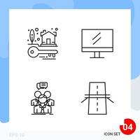 Modern Pack of 4 Icons Line Outline Symbols isolated on White Backgound for Website designing Creative Black Icon vector background