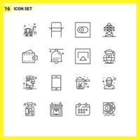 Modern Set of 16 Outlines and symbols such as wallet fashion switch accessories transmission Editable Vector Design Elements