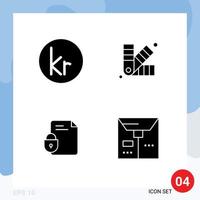 Mobile Interface Solid Glyph Set of 4 Pictograms of krone document icelandic art security Editable Vector Design Elements