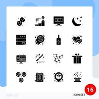 Pack of 16 creative Solid Glyphs of server weather monitor stars moon Editable Vector Design Elements