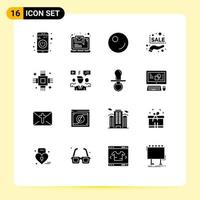 16 Universal Solid Glyph Signs Symbols of electronic devices peas chip percentage Editable Vector Design Elements