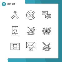 Pictogram Set of 9 Simple Outlines of drive mobile chat message communication Editable Vector Design Elements