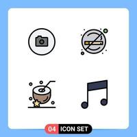 Pack of 4 creative Filledline Flat Colors of camera water ui smoking drink Editable Vector Design Elements