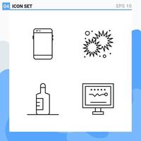 Modern 4 Line style icons Outline Symbols for general use Creative Line Icon Sign Isolated on White Background 4 Icons Pack Creative Black Icon vector background