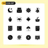 Mobile Interface Solid Glyph Set of 16 Pictograms of dad setting email gear e Editable Vector Design Elements